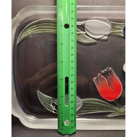 Soga Japan Glass Decorative Serving Platter Vibrant Etched Tulip Pattern - Picture 10 of 11